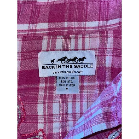 Womens Back in the Saddle Pink White Long Sleeve Button Down Shirt Size M‎ - Picture 8 of 10